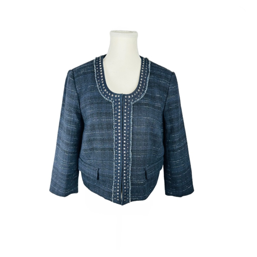 LOFT Navy Tweed Blazer with Embellished Trim Size 12